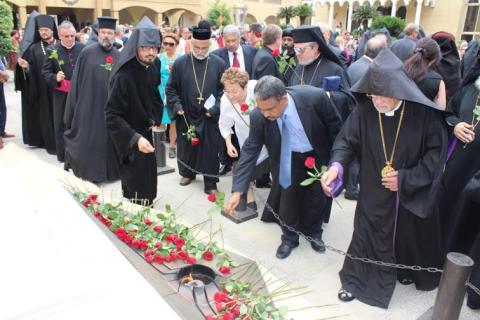 Dr Mathews George Chunakara paying tributes at the Armenian Genocide Memorial